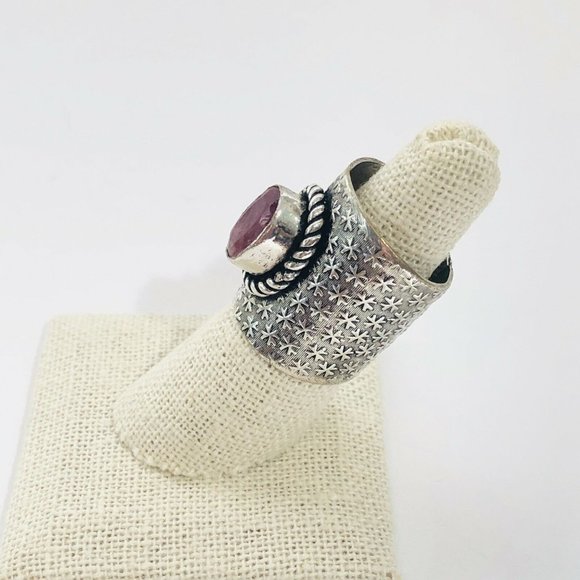 New Tourmaline Alpaca Silver Cigar Band Boho Ring - Picture 3 of 6